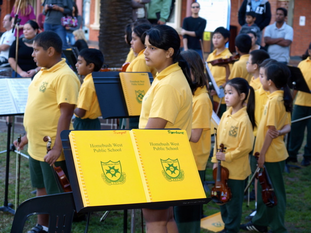 The Homebush West Orchestra get ready for their set.